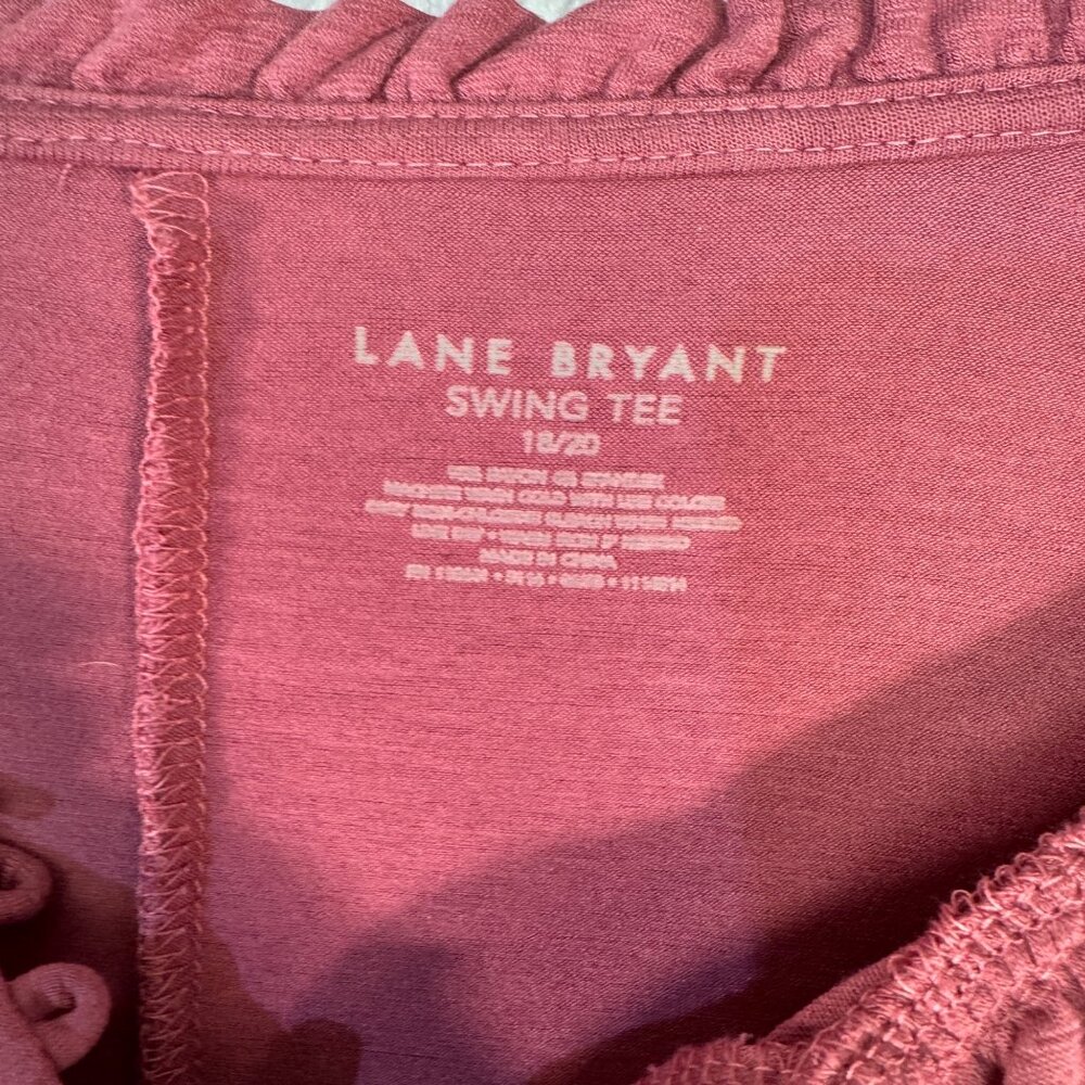 Lane Bryant Womens Ruffled Swing Tee 18/20 3/4 Sleeve Smocked Details Rose Pink - Picture 3 of 4